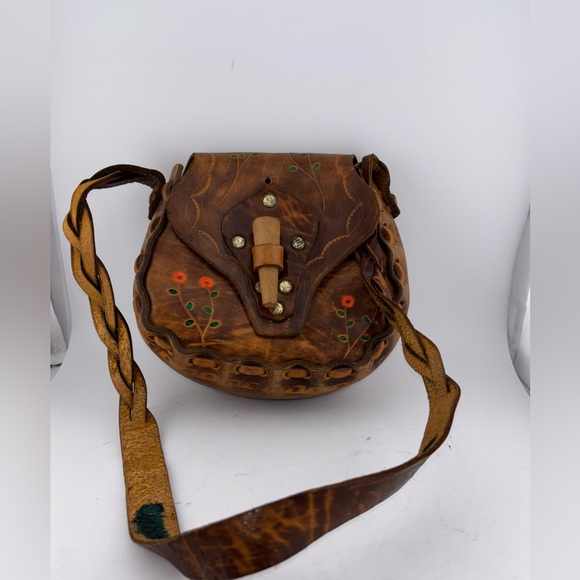 Brown Leather Stamped Tooled Western Cowgirl Cowboy Purse. - Picture 7 of 11